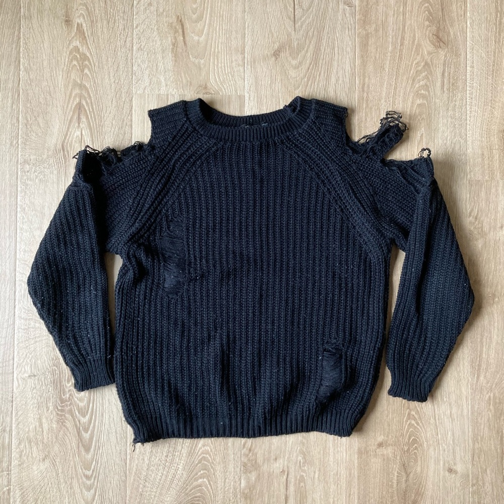 Distressed Open Shoulder Sweater